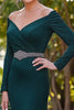 Load image into Gallery viewer, Elegant Dark Green V Neck Long Sleeve Mother Of Bride Dress Withe Beading