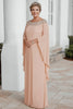 Load image into Gallery viewer, Apricot Chiffon Column Scoop Neck Flutter Sleeves Mother of the Bride Dress