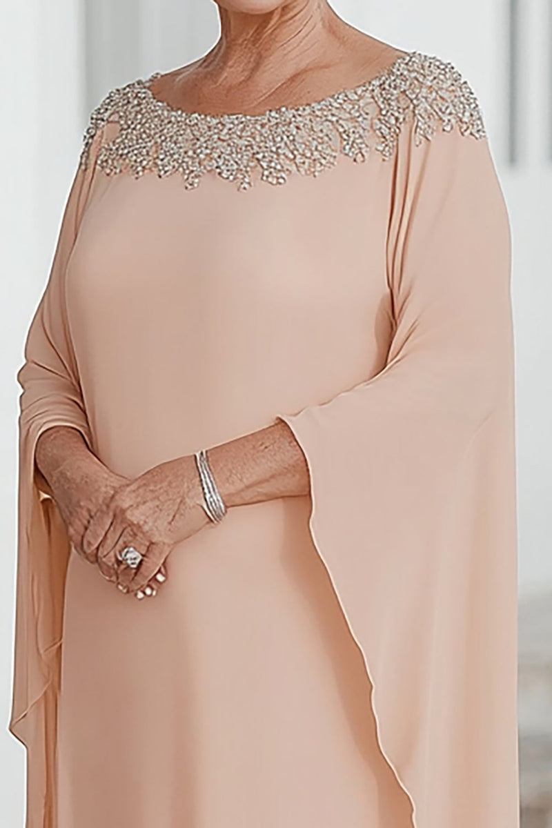 Load image into Gallery viewer, Apricot Chiffon Column Scoop Neck Flutter Sleeves Mother of the Bride Dress