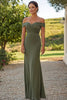 Load image into Gallery viewer, Matte Satin Olive Sheath Off the Shoulder Mother of the Bride Dress with Belted