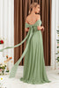 Load image into Gallery viewer, Green A-Line Off the Shoulder Chiffon Long Prom Dress