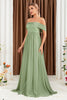 Load image into Gallery viewer, Green A-Line Off the Shoulder Chiffon Long Prom Dress