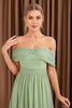 Load image into Gallery viewer, Green A-Line Off the Shoulder Chiffon Long Prom Dress