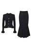 Load image into Gallery viewer, Black Mermaid Long Sleeve Single Breasted 2 Pieces Long Party Dress