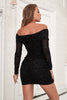 Load image into Gallery viewer, Sparkly Black V Neck Bodycon Long Sleeves Homecoming Dress with Beaded