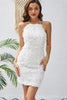 Load image into Gallery viewer, Bodycon Halter Neck White Appliques Cocktail Dress