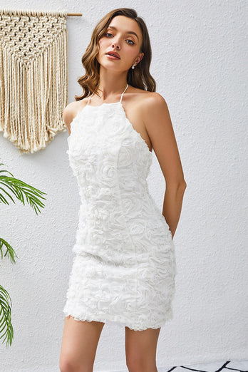 Bodycon Halter Neck White Appliques Cocktail Dress