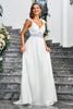 Load image into Gallery viewer, White A Line Spaghetti Straps Sequin Long Party Dress