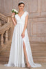 Load image into Gallery viewer, A Line White V Neck Long Party Dress With Slit