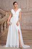 Load image into Gallery viewer, A Line White V Neck Long Party Dress With Slit