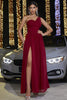 Load image into Gallery viewer, Burgundy A-Line One Shoulder Ruched Long Prom Dress with Slit