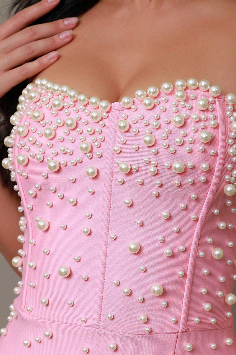 Load image into Gallery viewer, Sparkly Pink Mermaid Strapless Beaded Corset Long Prom Dress