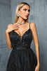 Load image into Gallery viewer, Black A-Line Spaghetti Straps Flowers Ruffles Tulle Long Prom Dress with Slit