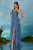 Load image into Gallery viewer, Black A-Line Spaghetti Straps Flowers Ruffles Tulle Long Prom Dress with Slit