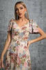 Load image into Gallery viewer, Light Khaki Floral Printed A-Line V-neck Long Prom Dress