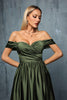 Load image into Gallery viewer, Army Green Off the Shoulder Satin A-Line Long Prom Dress