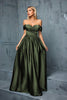 Load image into Gallery viewer, Army Green Off the Shoulder Satin A-Line Long Prom Dress