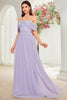 Load image into Gallery viewer, Off The Shoulder Grey Purple Floral Long Prom Dress