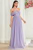 Load image into Gallery viewer, Off The Shoulder Grey Purple Floral Long Prom Dress