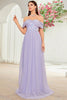 Load image into Gallery viewer, Off The Shoulder Grey Purple Floral Long Prom Dress