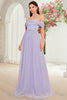 Load image into Gallery viewer, Off The Shoulder Grey Purple Floral Long Prom Dress