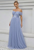 Load image into Gallery viewer, Blue Tulle Off the Shoulder A Line Formal Dress