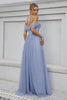 Load image into Gallery viewer, Blue Tulle Off the Shoulder A Line Formal Dress