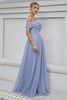 Load image into Gallery viewer, Blue Tulle Off the Shoulder A Line Formal Dress