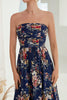 Load image into Gallery viewer, Printed Floral Navy Strapless A Line Long Formal Dress