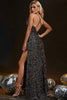 Load image into Gallery viewer, Sparkly Sequins Black Spaghetti Straps Formal Dress with Slit