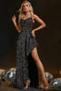 Load image into Gallery viewer, Sparkly Sequins Black Spaghetti Straps Formal Dress with Slit