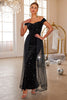 Load image into Gallery viewer, Black Mermaid Off The Shoulder Sequin Long Prom Dress With Tulle