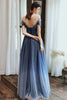 Load image into Gallery viewer, Navy A Line Round Neck Short Sleeves Tull Long Prom Dress