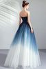 Load image into Gallery viewer, Navy A Line Strapless Tulle Pleated Long Prom Dress