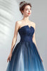 Load image into Gallery viewer, Navy A Line Strapless Tulle Pleated Long Prom Dress