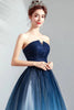 Load image into Gallery viewer, Navy A Line Strapless Tulle Pleated Long Prom Dress