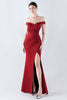 Load image into Gallery viewer, Burgundy Mermaid Off The Shoulder Long Prom Dress With Slit