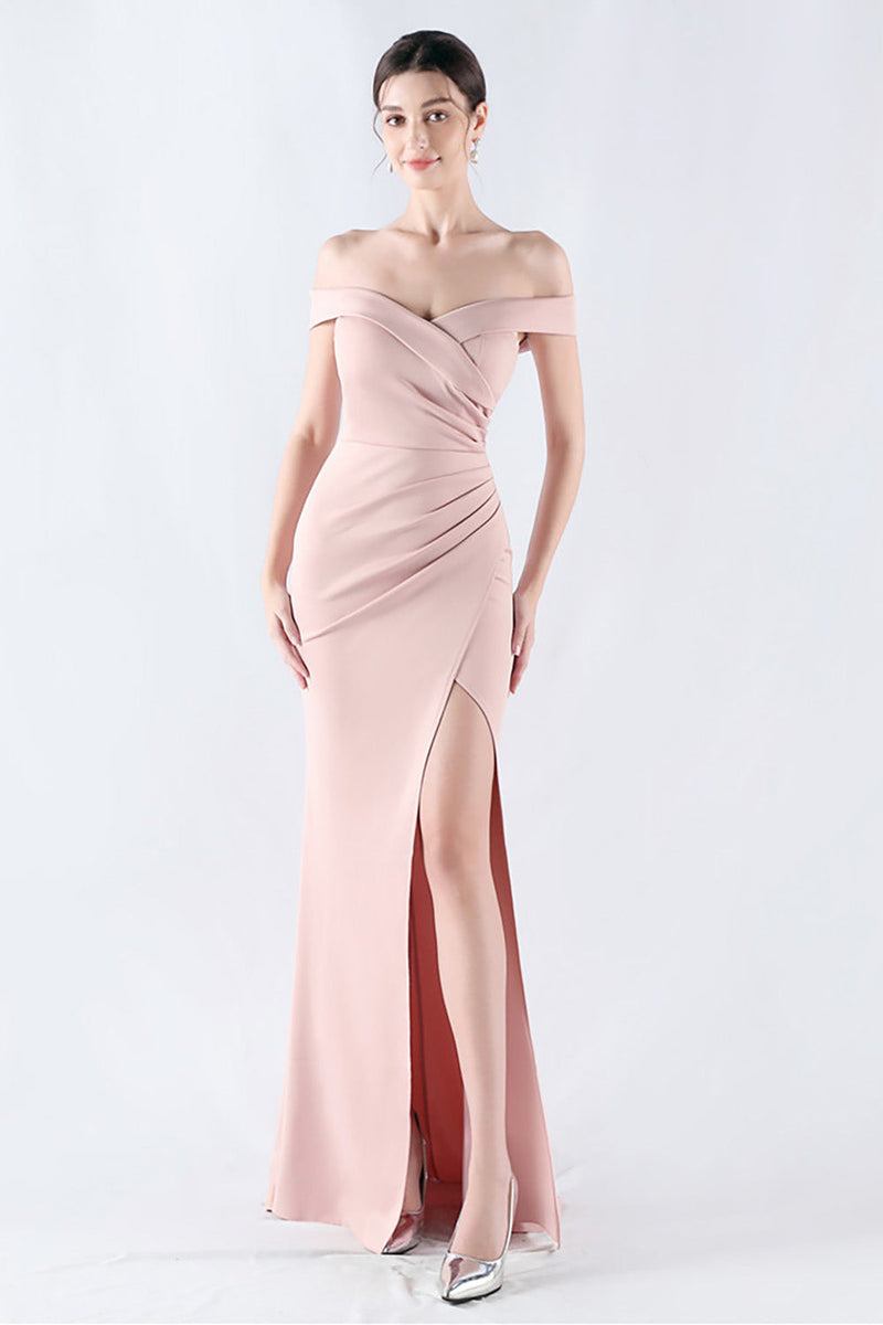 Load image into Gallery viewer, Burgundy Mermaid Off The Shoulder Long Prom Dress With Slit