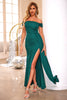 Load image into Gallery viewer, Dark Green Off The Shoulder Side Streamer Long Prom Dress With Slit