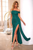 Load image into Gallery viewer, Dark Green Off The Shoulder Side Streamer Long Prom Dress With Slit