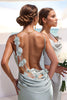 Load image into Gallery viewer, Grey Green Mermaid Spaghetti Straps Backless Long Prom Dress