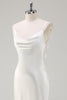 Load image into Gallery viewer, White Satin Cowl Neck Backless Prom Dress