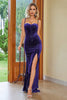 Load image into Gallery viewer, Plum Spaghetti Straps Mermaid Velvet Long Corset Formal Dress