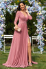 Load image into Gallery viewer, Dusty Rose A-Line V-neck Long Sleeves Chiffon Long Formal Dress