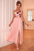 Load image into Gallery viewer, Blush Floral One Shoulder A-Line Tulle Tea Length Formal Dress