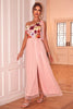 Load image into Gallery viewer, Blush Floral One Shoulder A-Line Tulle Tea Length Formal Dress