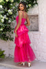 Load image into Gallery viewer, Fuchsia Spaghetti Straps A-Line Tulle Tiered Long Corset Formal Dress