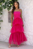 Load image into Gallery viewer, Fuchsia Spaghetti Straps A-Line Tulle Tiered Long Corset Formal Dress