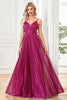 Load image into Gallery viewer, Sparkly Fuchsia A-Line Spaghetti Straps Pleated Long Formal Dress