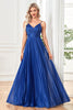 Load image into Gallery viewer, Sparkly Fuchsia A-Line Spaghetti Straps Pleated Long Formal Dress